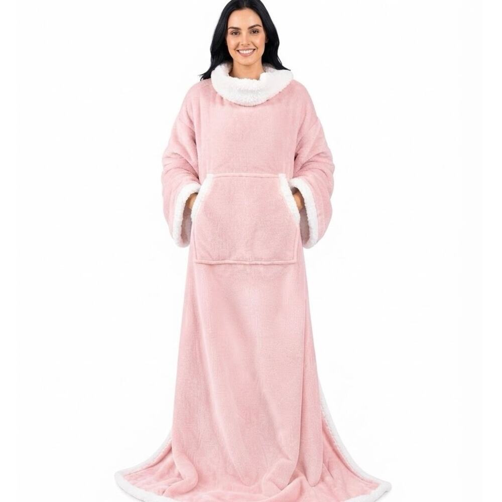 NWT Cottagecore Wearable Blanket - Plush Fleece Oversized Snuggle Hoodie Pink - Picture 4 of 5